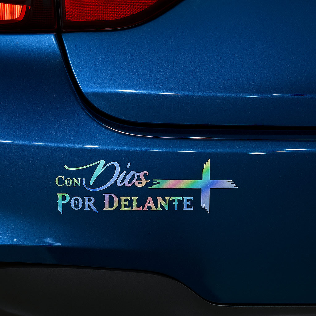 Con Dios por Delante Holographic Sticker