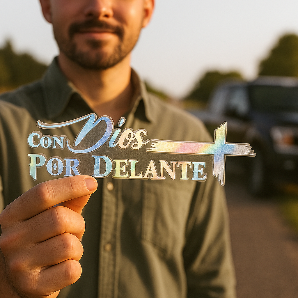 Con Dios por Delante Holographic Sticker