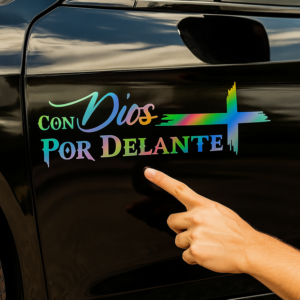 Con Dios por Delante Holographic Sticker