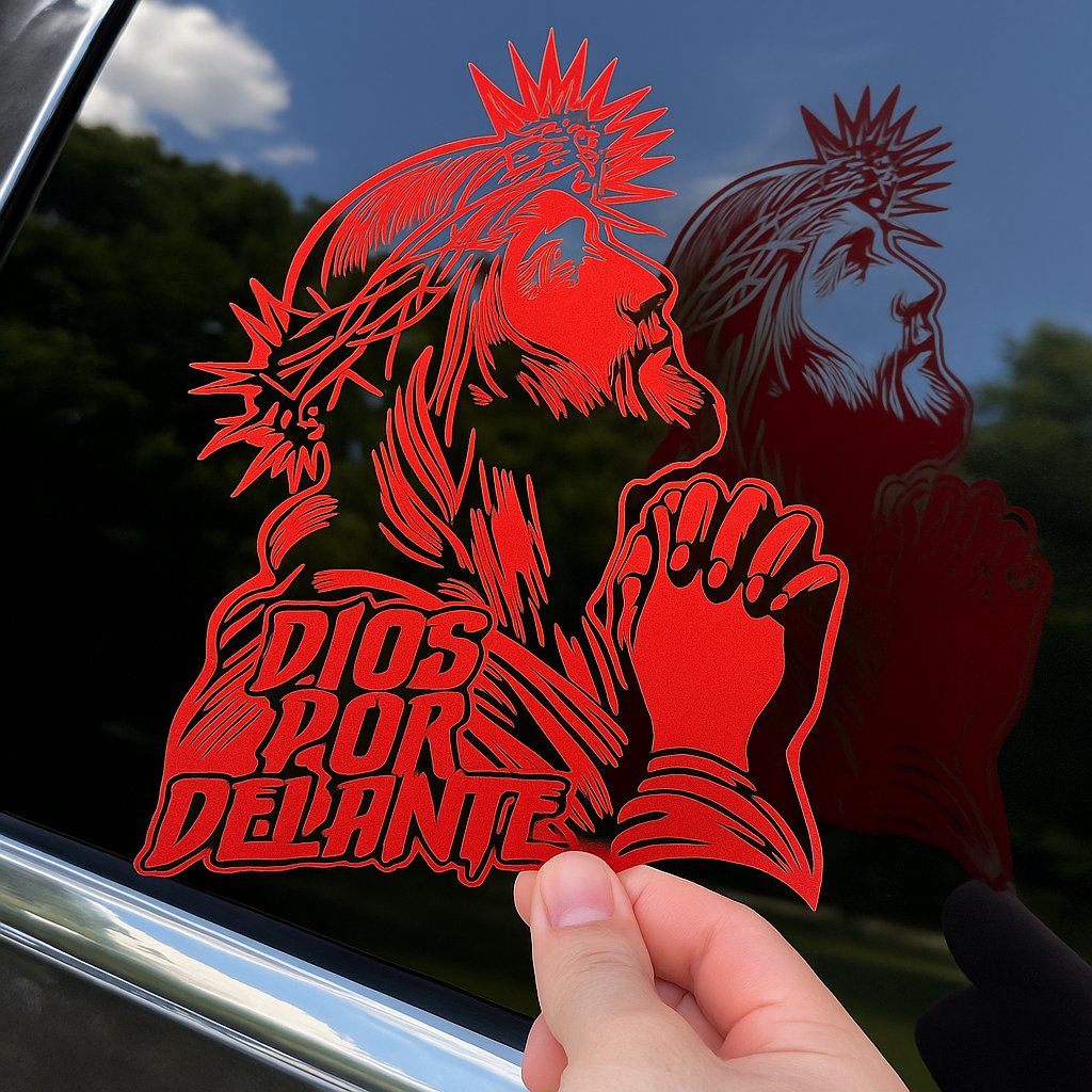 “DIOS POR DELANTE” Jesus Prayer (Crown of Thorns) Religious Vinyl Sticker | Car Window & Smooth Surface Faith Decal