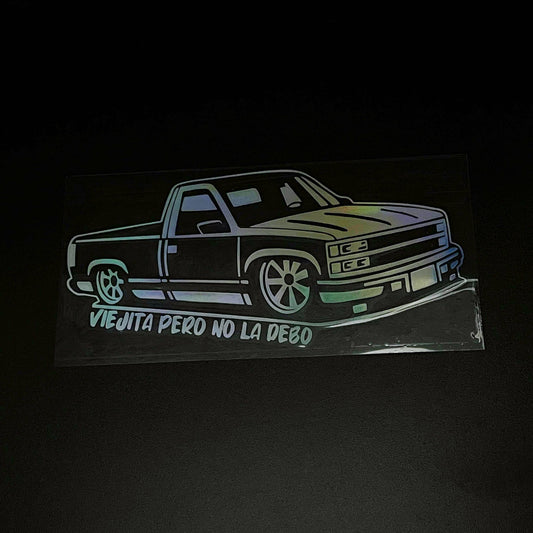 Holographic Rainbow Retro Pickup Sticker (Vieita Pero No La Debo) | Iridescent Car Decal Fits Vehicle Bodies, Laptops & Smooth Surfaces