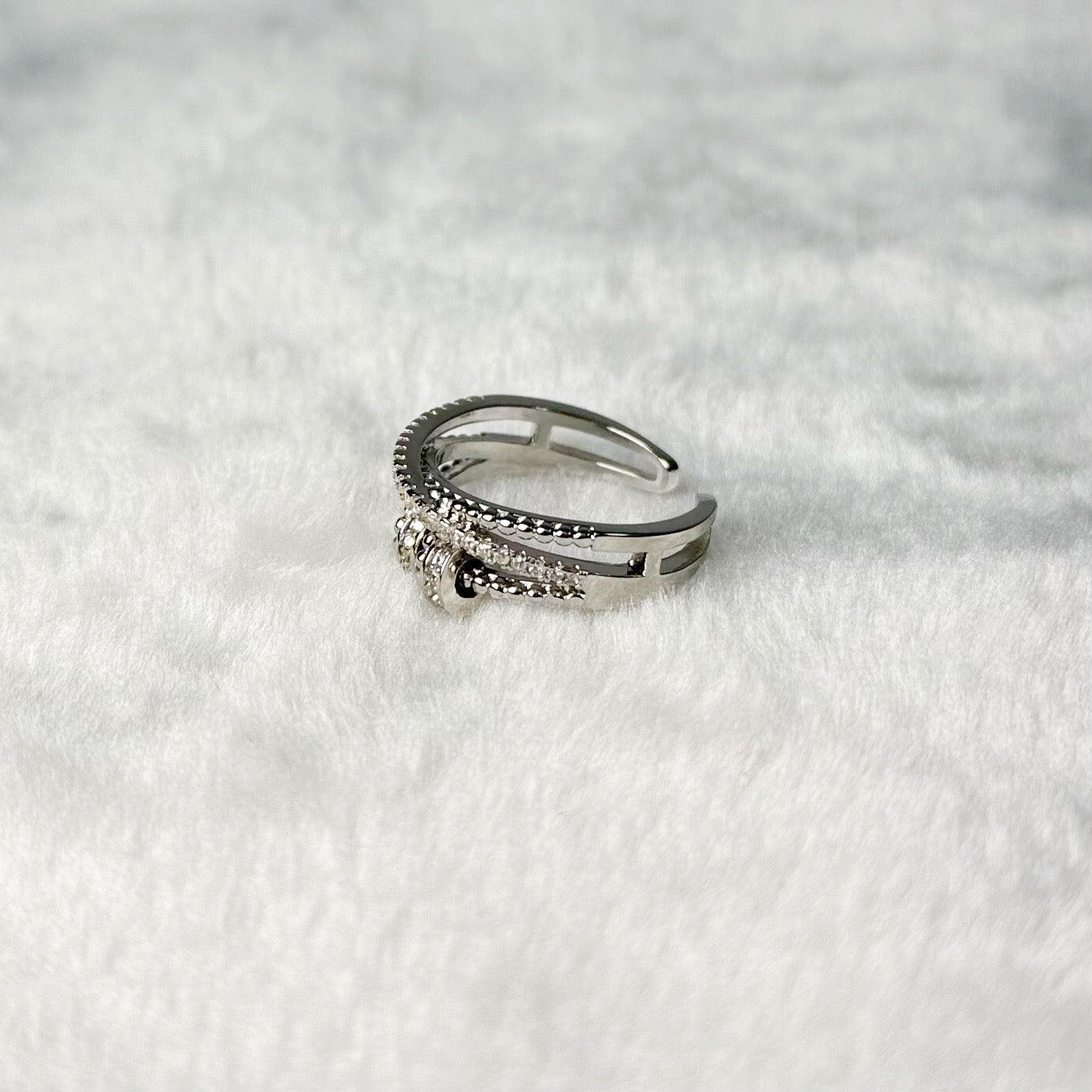 Double Layer Open Ring for Women, Sparkling Cubic Zirconia Inlaid Adjustable Ring, Light Luxury Minimalist Stackable Finger Ring for Daily Wear, Party & Gift