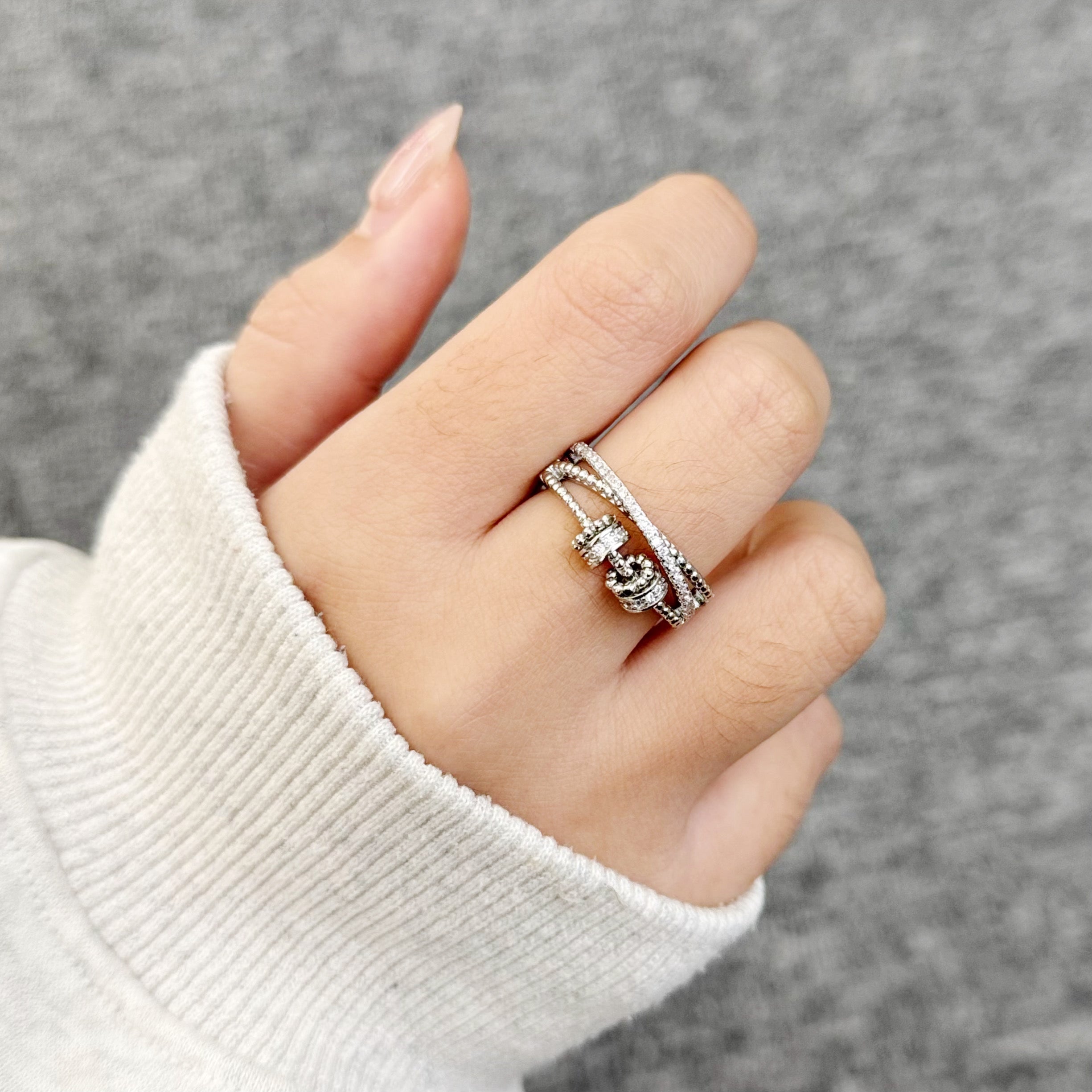 Double Layer Open Ring for Women, Sparkling Cubic Zirconia Inlaid Adjustable Ring, Light Luxury Minimalist Stackable Finger Ring for Daily Wear, Party & Gift