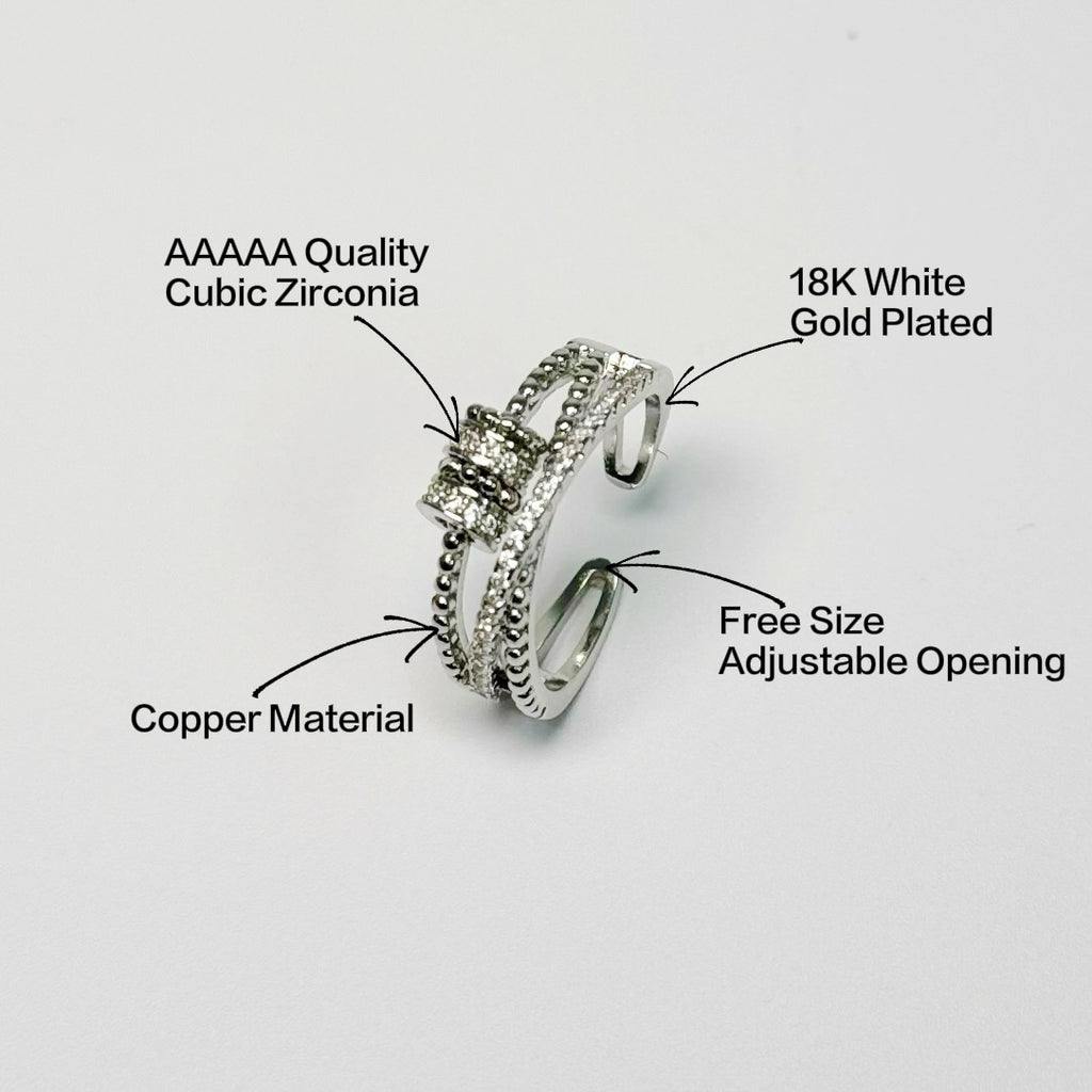Double Layer Open Ring for Women, Sparkling Cubic Zirconia Inlaid Adjustable Ring, Light Luxury Minimalist Stackable Finger Ring for Daily Wear, Party & Gift