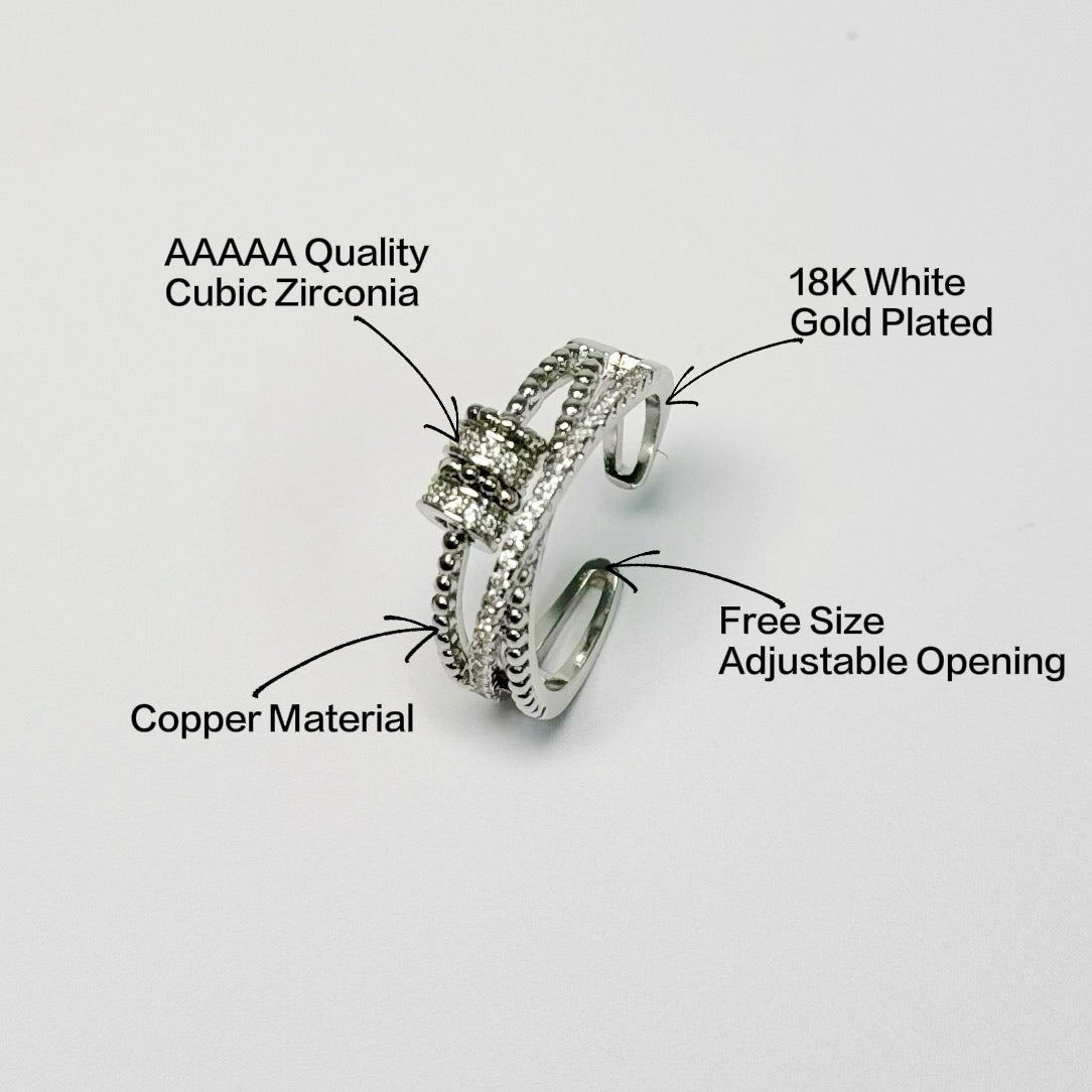Double Layer Open Ring for Women, Sparkling Cubic Zirconia Inlaid Adjustable Ring, Light Luxury Minimalist Stackable Finger Ring for Daily Wear, Party & Gift