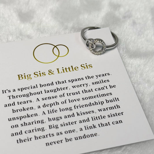 Big Sis & Little Sis Interlocking Heart Ring, Adjustable Matching Sister Ring with Sentimental Message Card, Sparkling Cubic Zirconia Sister Jewelry Gift for Big Sister Little Sister Birthday Christmas Graduation