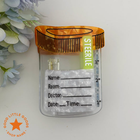 Novelty Specimen Cup Hair Clip, Funny Medical-Themed Barrette with Sterile Label & Measurement Markings, Transparent Acrylic Hair Accessory for Nurses Doctors Medical Students, Halloween Costume Party Gift