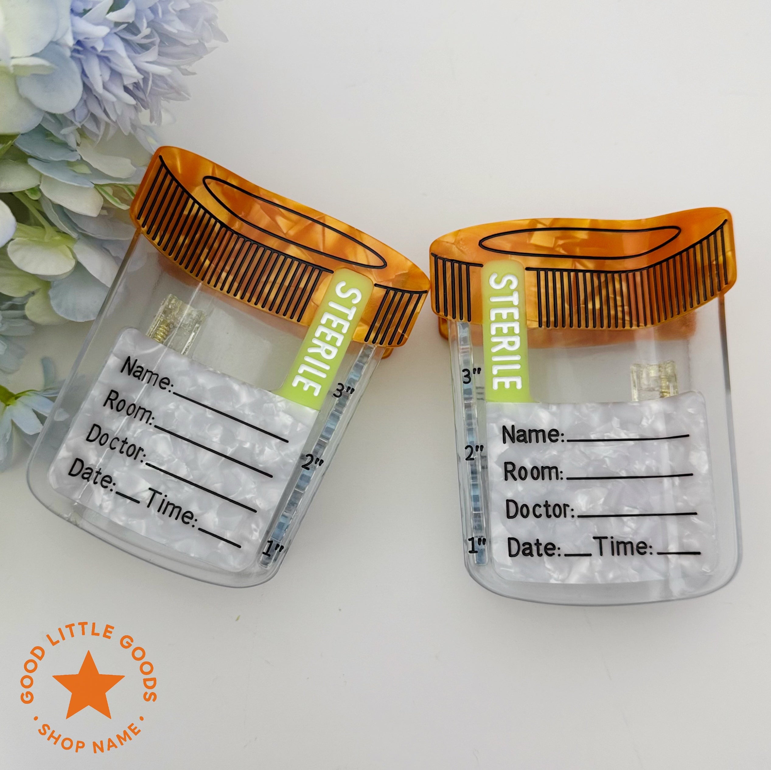 Novelty Specimen Cup Hair Clip, Funny Medical-Themed Barrette with Sterile Label & Measurement Markings, Transparent Acrylic Hair Accessory for Nurses Doctors Medical Students, Halloween Costume Party Gift