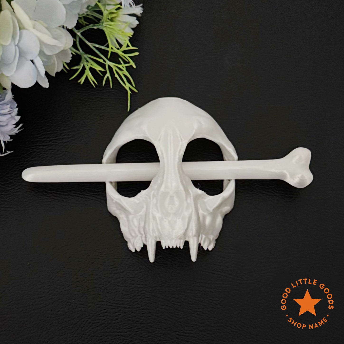 White Cat Skull Hair Stick Set, Gothic Hair Pin with Bone Stick