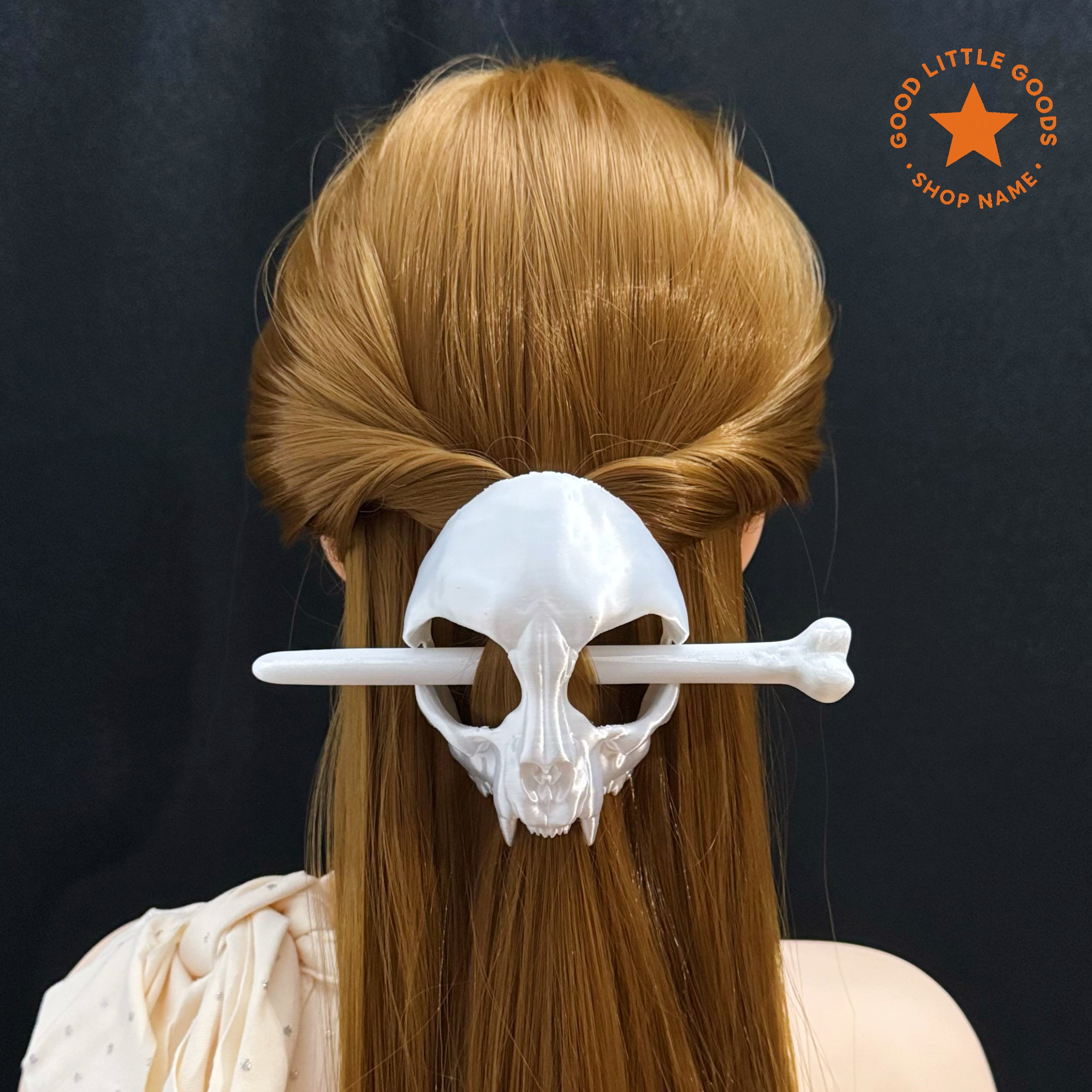 White Cat Skull Hair Stick Set, Gothic Hair Pin with Bone Stick