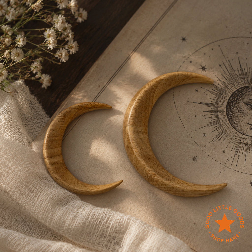 Crescent Moon Wooden Hair Pin, Moon Hair Fork Bun Holder, Handmade Gothic Bun Holder, Boho Hair Accessory for Women and Girls