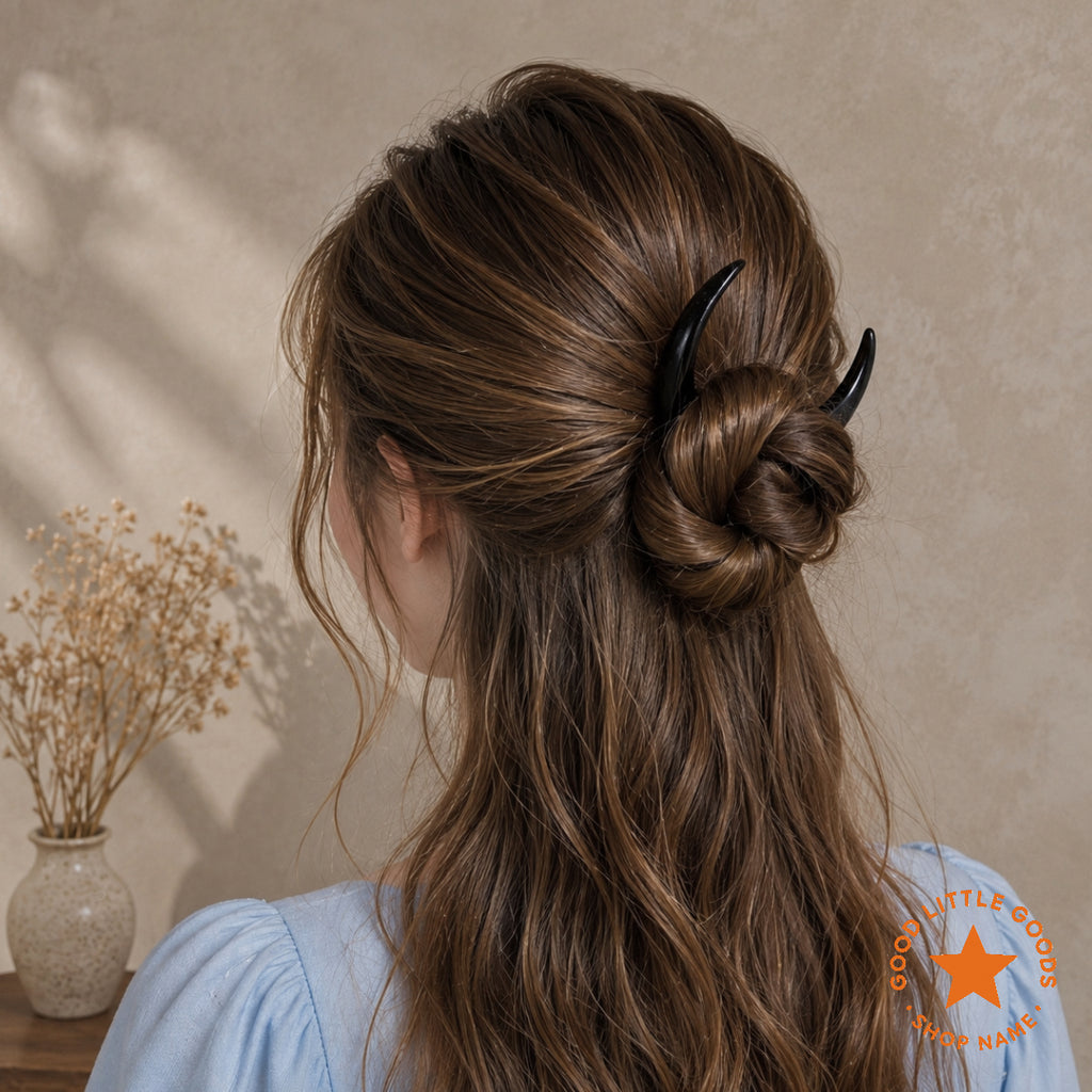Crescent Moon Wooden Hair Pin, Moon Hair Fork Bun Holder, Handmade Gothic Bun Holder, Boho Hair Accessory for Women and Girls