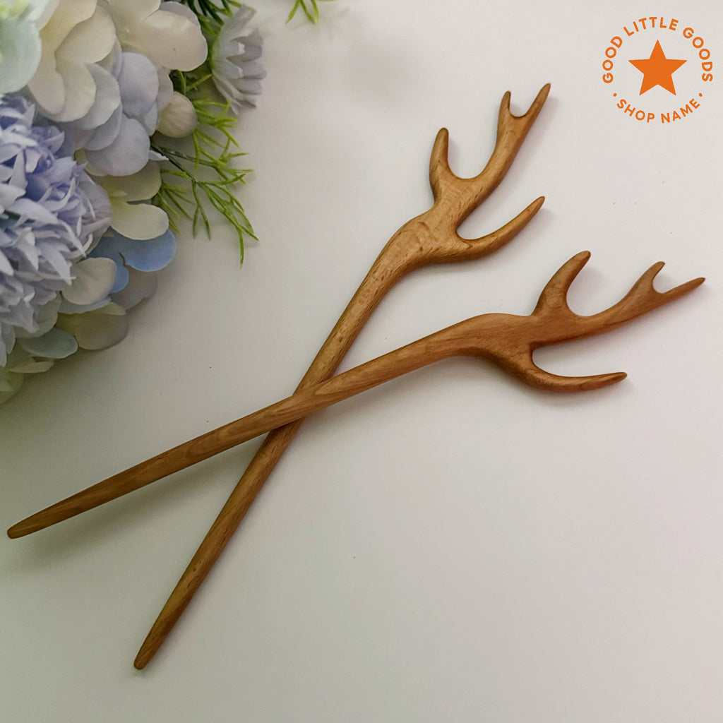 2Pcs Deer Antler Wooden Hair Pins, Antler Bun Holder Hair Stick, Woodland Hair Accessory for Women and Girls