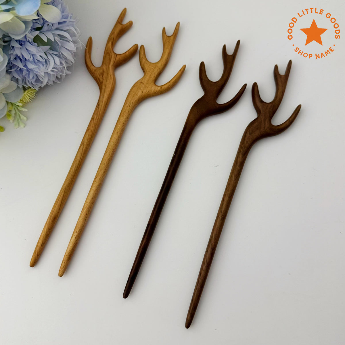2Pcs Deer Antler Wooden Hair Pins, Antler Bun Holder Hair Stick, Woodland Hair Accessory for Women and Girls