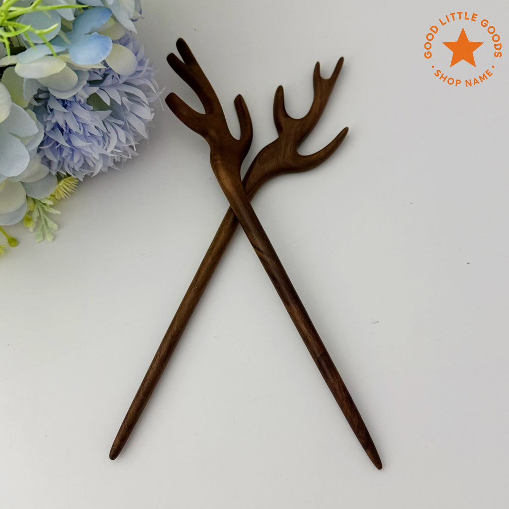 2Pcs Deer Antler Wooden Hair Pins, Antler Bun Holder Hair Stick, Woodland Hair Accessory for Women and Girls