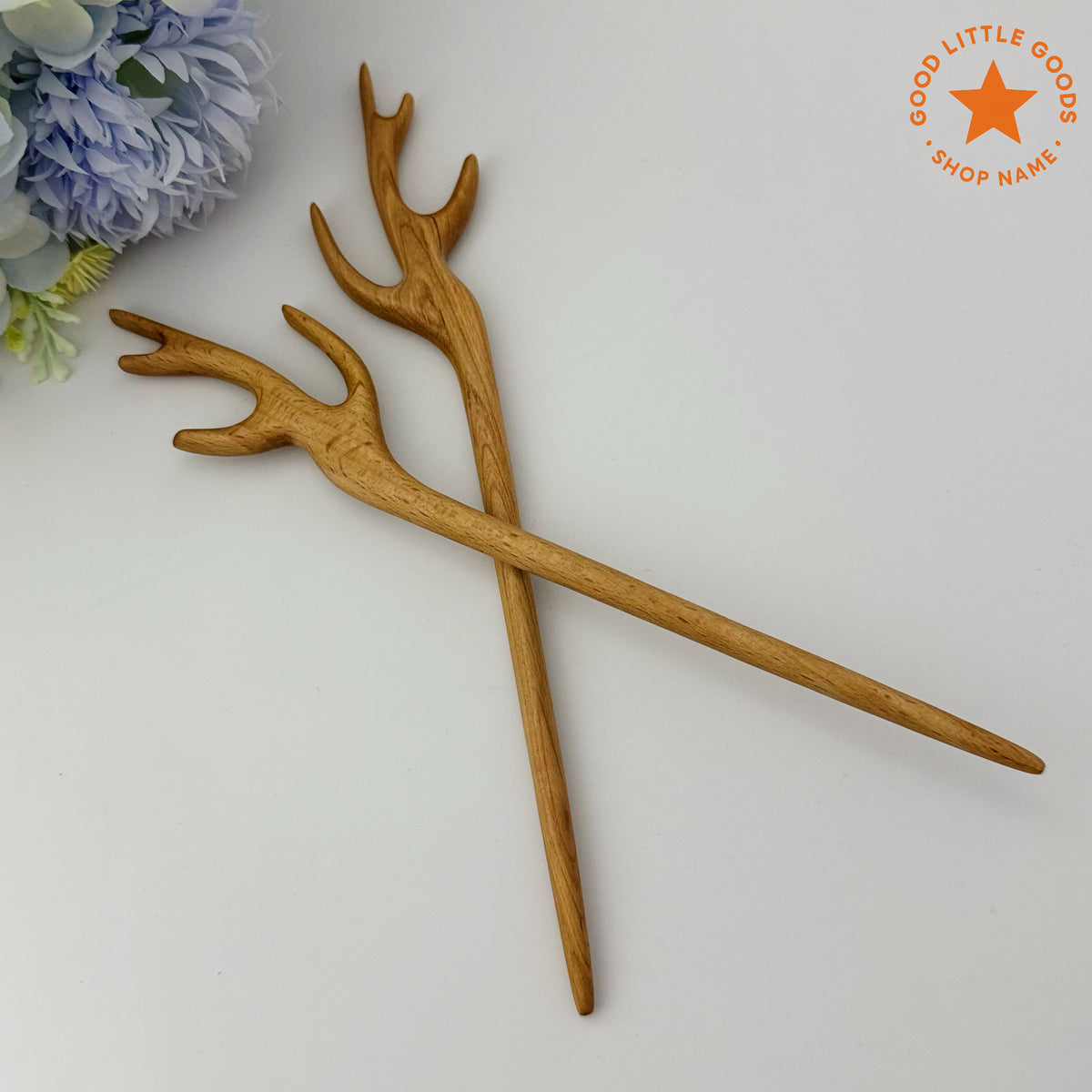 2Pcs Deer Antler Wooden Hair Pins, Antler Bun Holder Hair Stick, Woodland Hair Accessory for Women and Girls