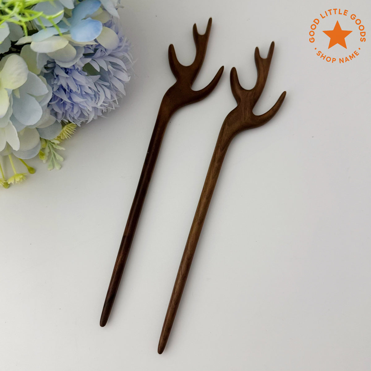 2Pcs Deer Antler Wooden Hair Pins, Antler Bun Holder Hair Stick, Woodland Hair Accessory for Women and Girls