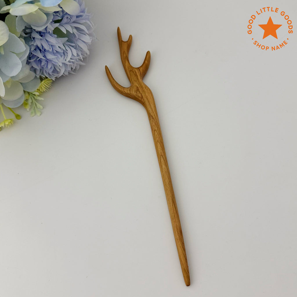 2Pcs Deer Antler Wooden Hair Pins, Antler Bun Holder Hair Stick, Woodland Hair Accessory for Women and Girls