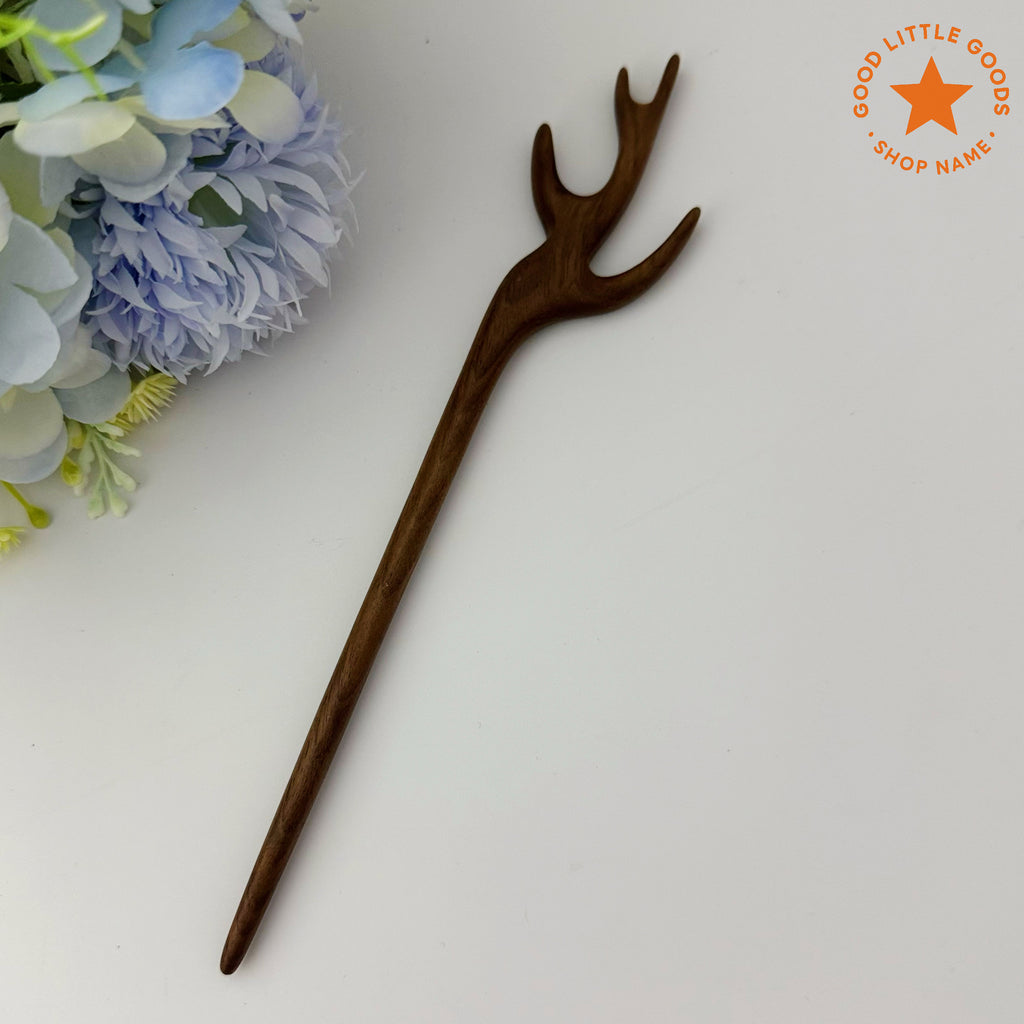 2Pcs Deer Antler Wooden Hair Pins, Antler Bun Holder Hair Stick, Woodland Hair Accessory for Women and Girls