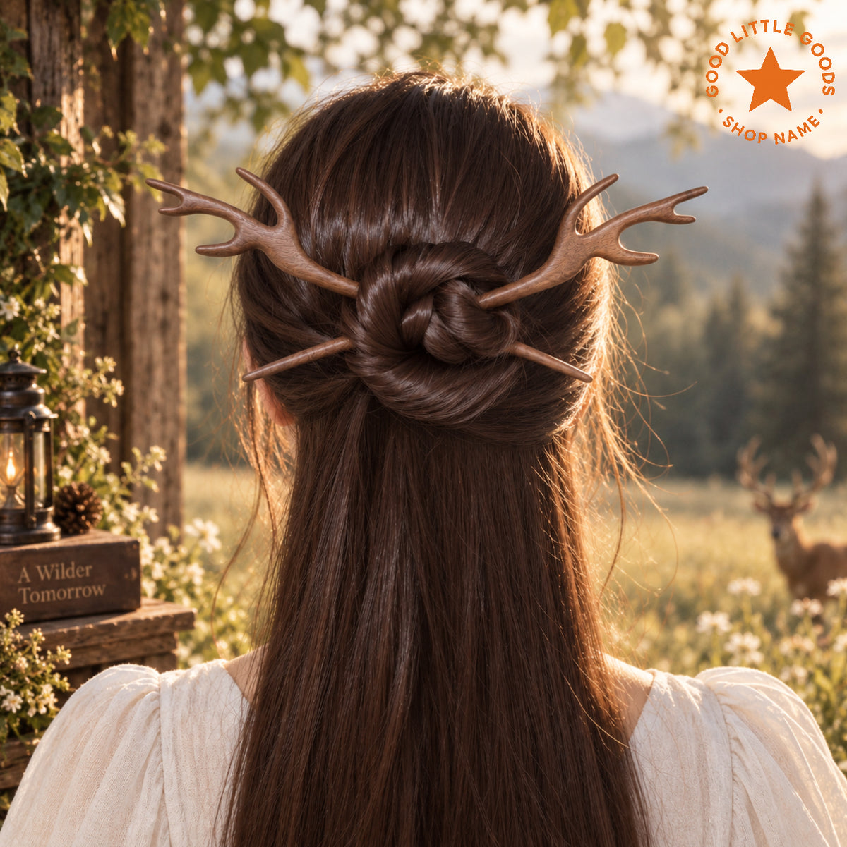 2Pcs Deer Antler Wooden Hair Pins, Antler Bun Holder Hair Stick, Woodland Hair Accessory for Women and Girls