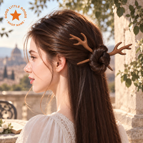 2Pcs Deer Antler Wooden Hair Pins, Antler Bun Holder Hair Stick, Woodland Hair Accessory for Women and Girls