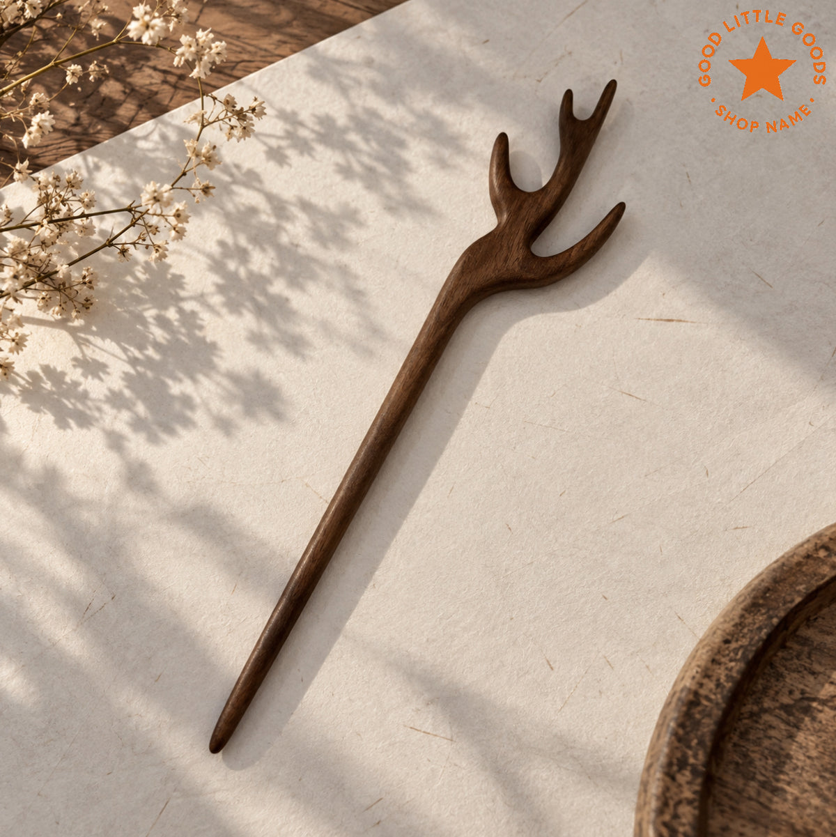 2Pcs Deer Antler Wooden Hair Pins, Antler Bun Holder Hair Stick, Woodland Hair Accessory for Women and Girls