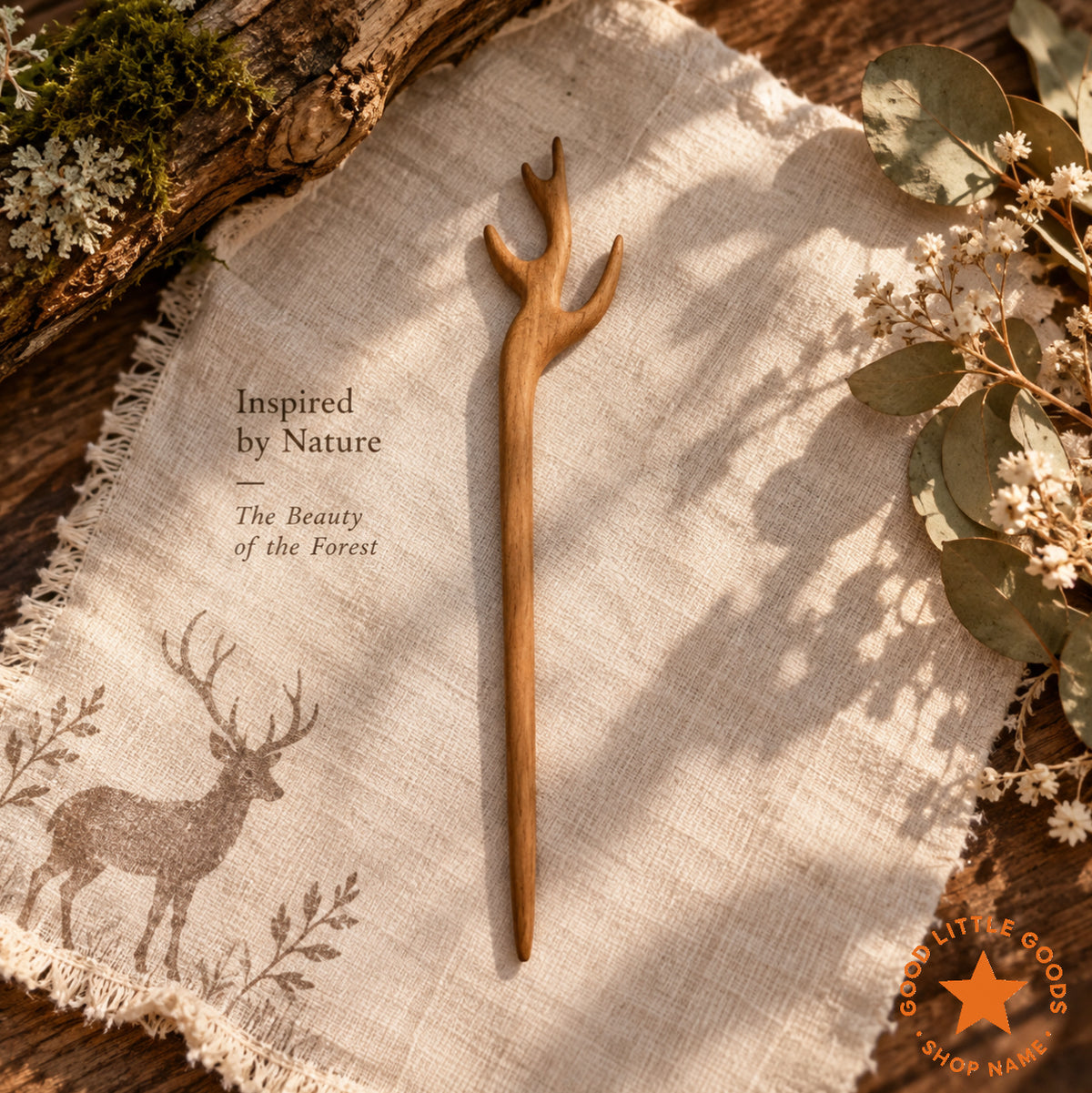 2Pcs Deer Antler Wooden Hair Pins, Antler Bun Holder Hair Stick, Woodland Hair Accessory for Women and Girls
