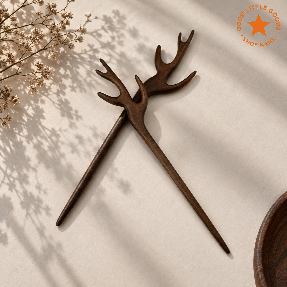 2Pcs Deer Antler Wooden Hair Pins, Antler Bun Holder Hair Stick, Woodland Hair Accessory for Women and Girls