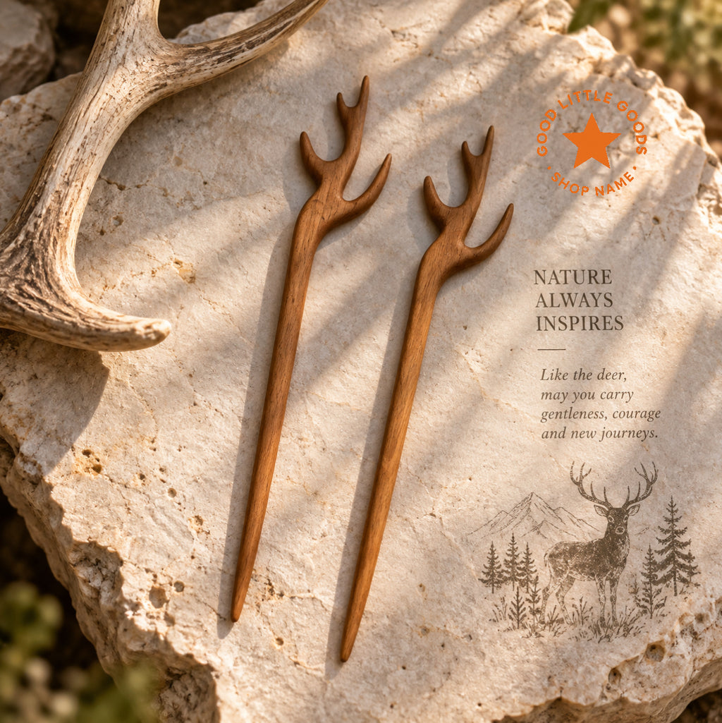 2Pcs Deer Antler Wooden Hair Pins, Antler Bun Holder Hair Stick, Woodland Hair Accessory for Women and Girls