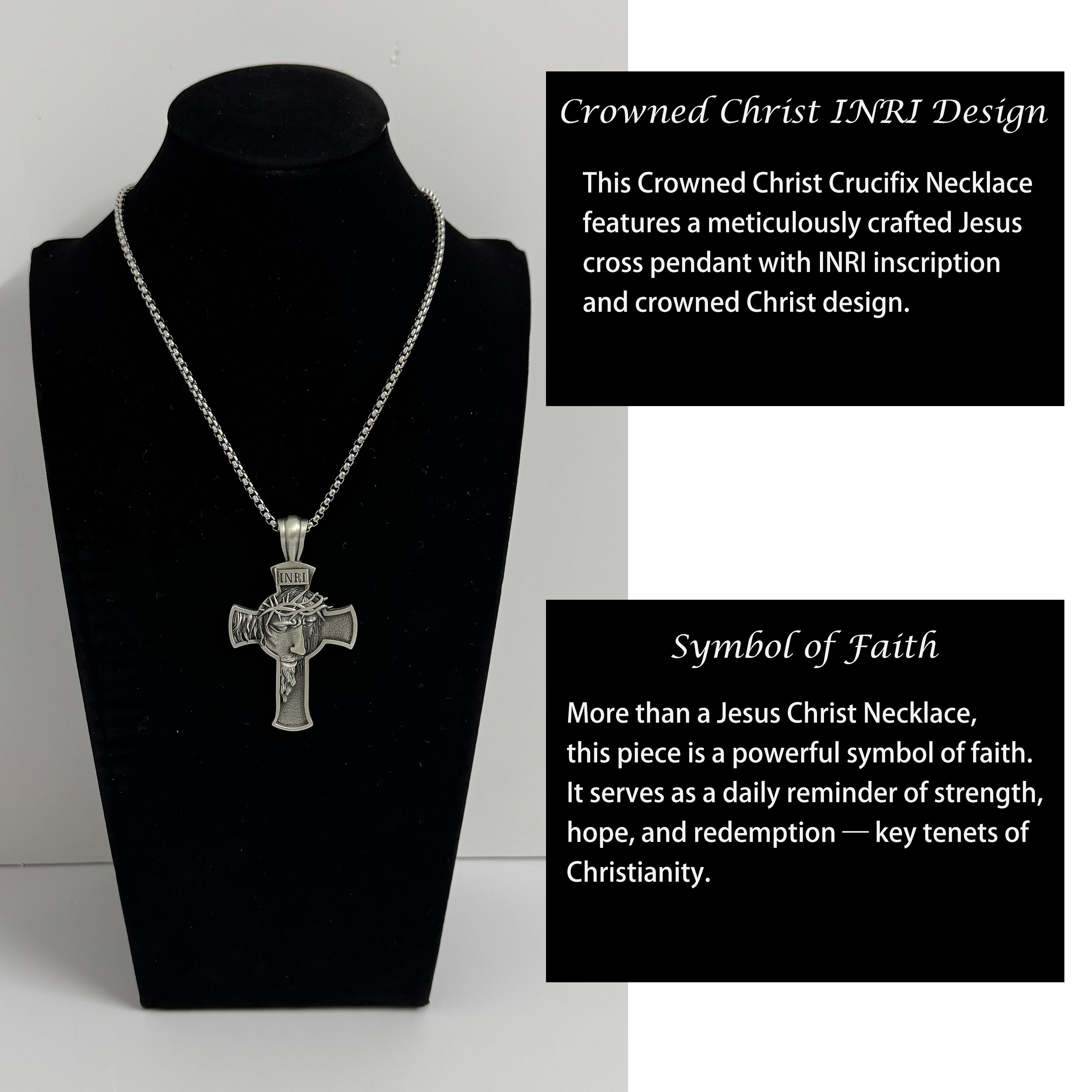 Jesus Christ Necklace,Crowned Christ Crucifix Necklace,INRI Cross Pendant,Jesus Necklace for Men,Mens Cross Necklaces
