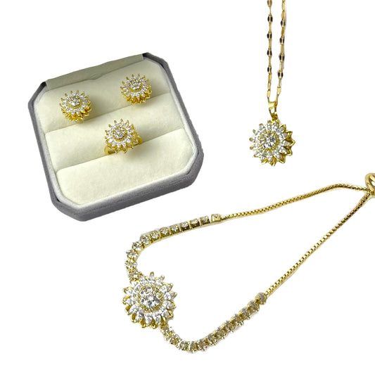 Spinning Sunflower Jewelry Set – Rotating Ring, Bracelet & Necklace for Women |Sunflower Necklaces for Women Fidget Necklace for Women