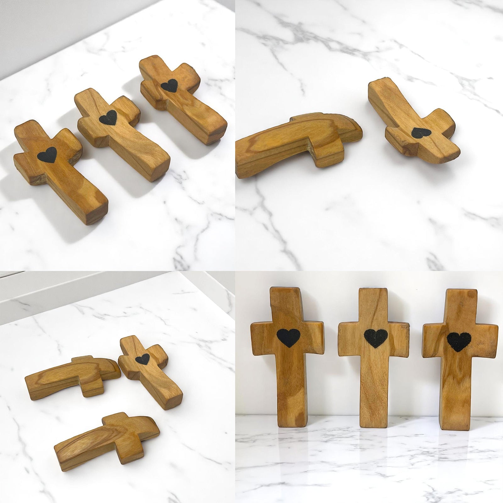 Handmade 10Pcs Wooden Cross Fidget Bulk with Organza Bags - Stress Relief Pocket Cross My Heart for Christian