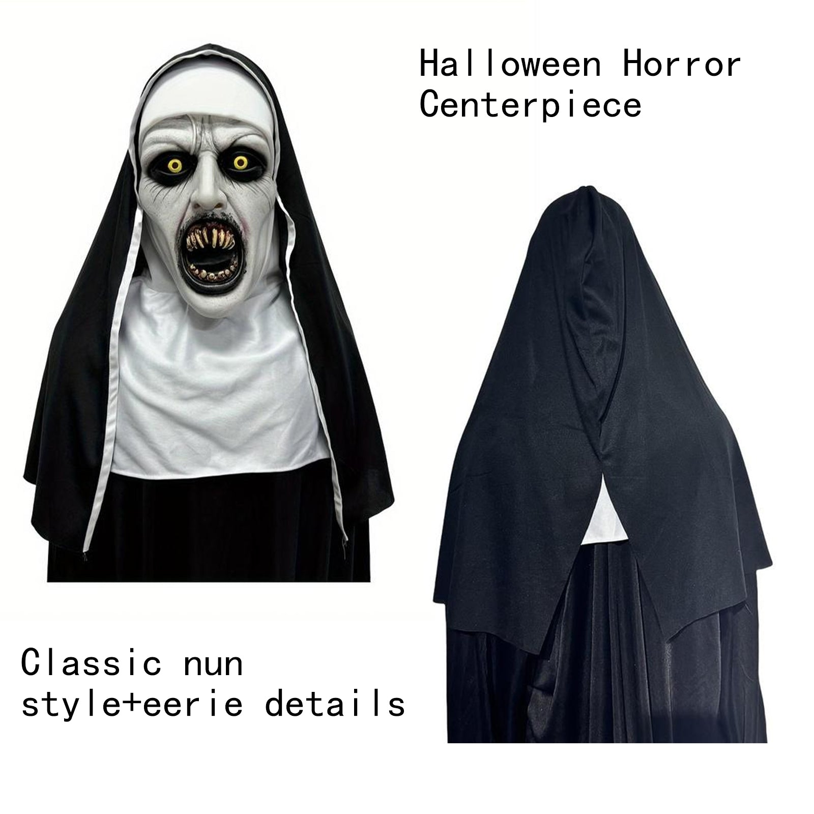 The Nun Mask，Full Head Nun Costume Mask for halloween Party props，The Nun Costume,Scary Halloween Mask,Nun Costume