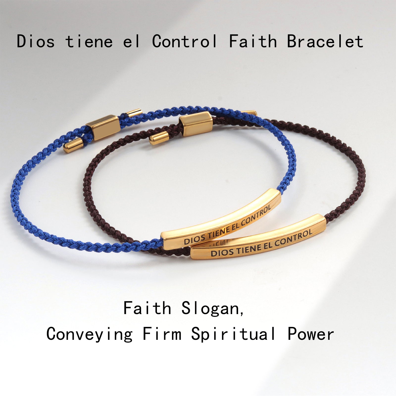 Dios tiene el Control Inspiration Bracelet, Unisex Adjustable Braided Bracelet with Motivational Message