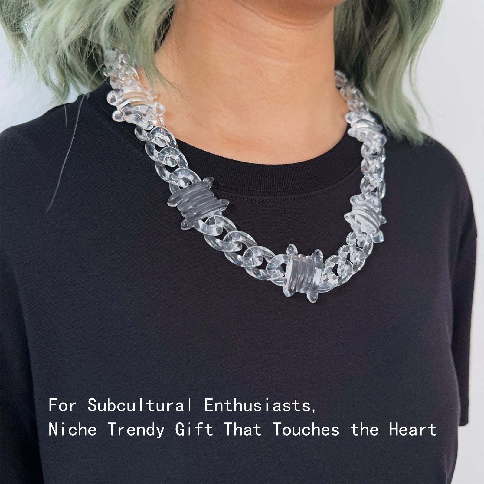 Clear Acrylic Barbed Wire Chain Necklace, Punk Gothic Statement Jewelry with Transparent Links