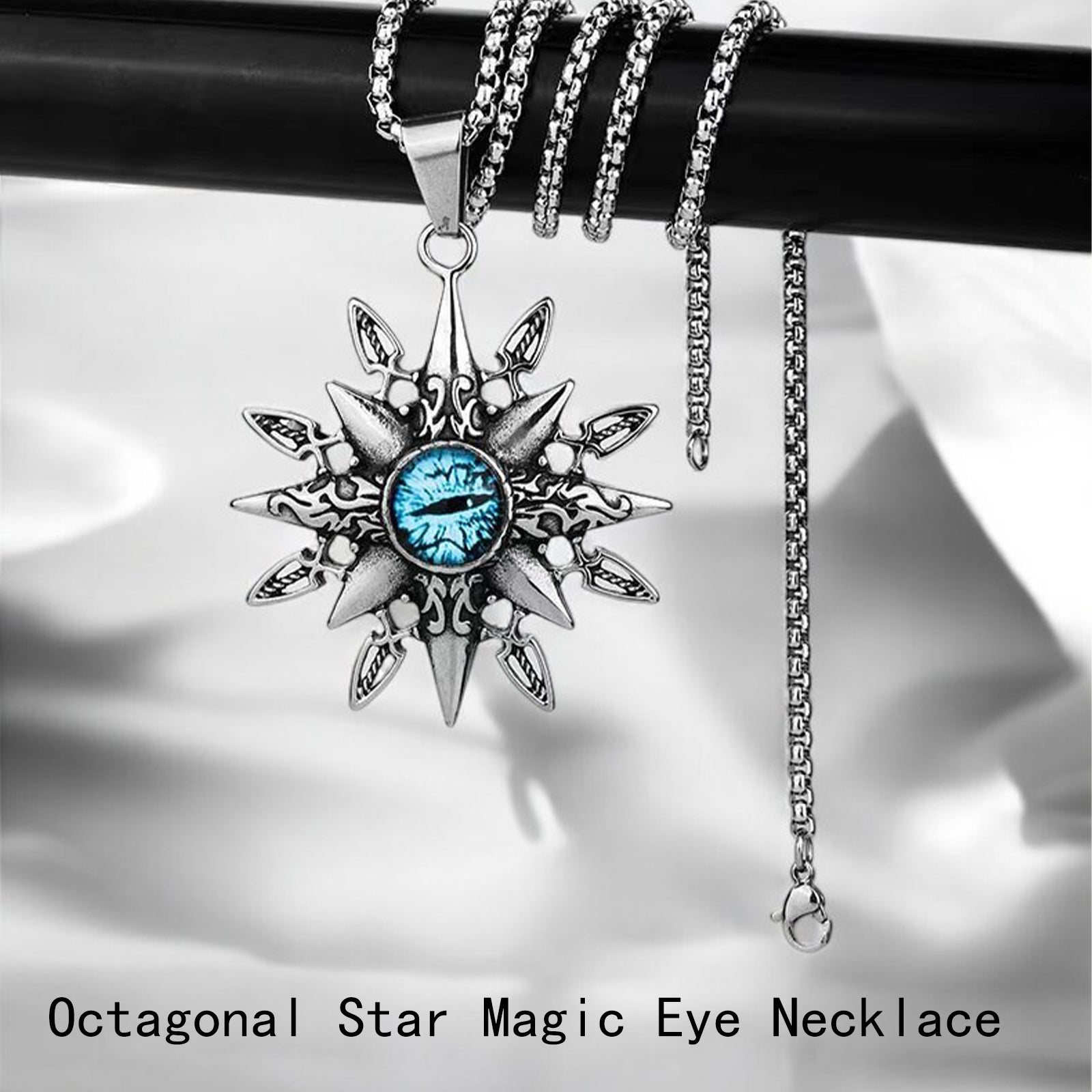 Octagonal Star Magic Eye Necklace，Men's Stainless Steel Necklace，Devil's Eye Pendant，Gothic jewelry