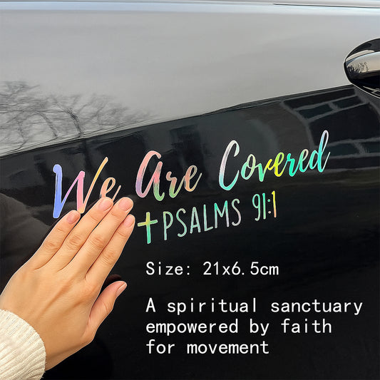 We Are Covered Psalms Holographic Reflective Religious Car Sticker, Inspirational Truck Window Decal, Auto Decor for Cars Trucks