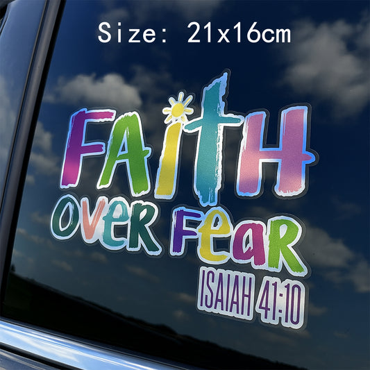 Holographic Reflective 'Faith Over Fear' Religious Car Sticker, Inspirational Truck Decal, Auto Window Decor for Cars Trucks