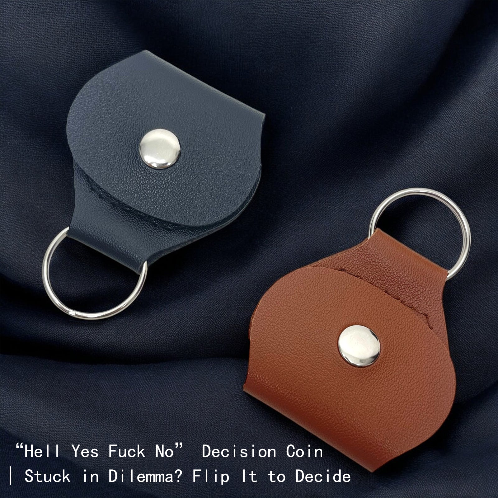 Hell Yes Fuck No Decision Coin with Leather Keychain Holder, Funny Decision Maker Coin for Dilemmas