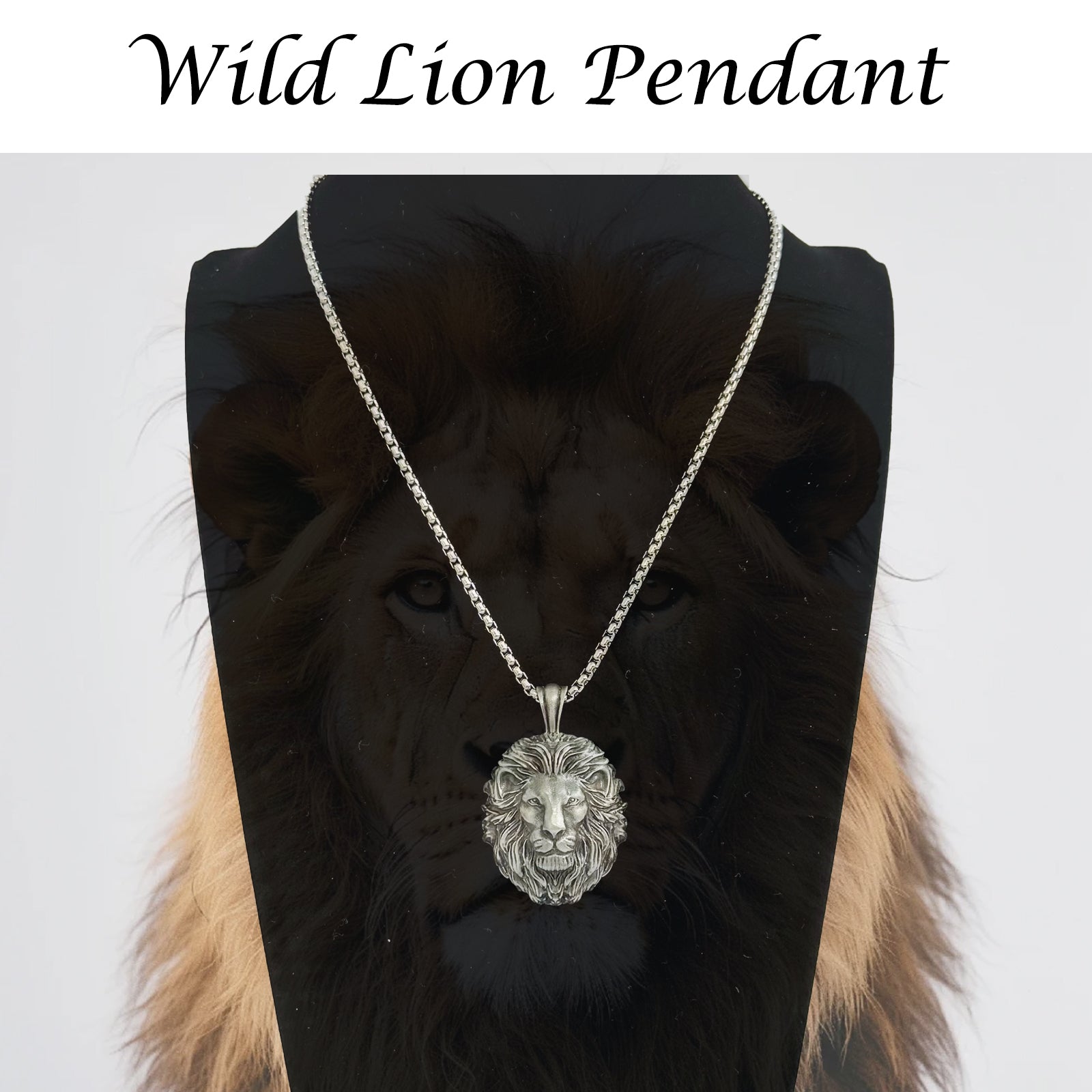 Wild Lion Silver Pendant Necklace, Silver Pendant for Men, Lion Necklace,Lion Pendant, Minimalist Men's Jewelry