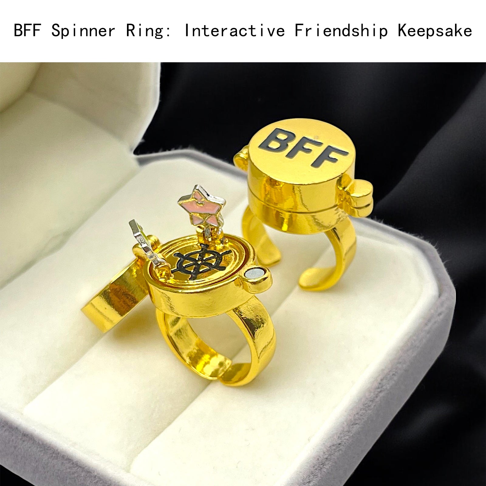 Gold BFF Spinner Ring-Unisex Rotating Friendship Ring，Spongebob Decor, Best Friend Rings,Matching Rings for Couples,Adjustable Fidget Jewelry Gift for Best Friends & Couples.