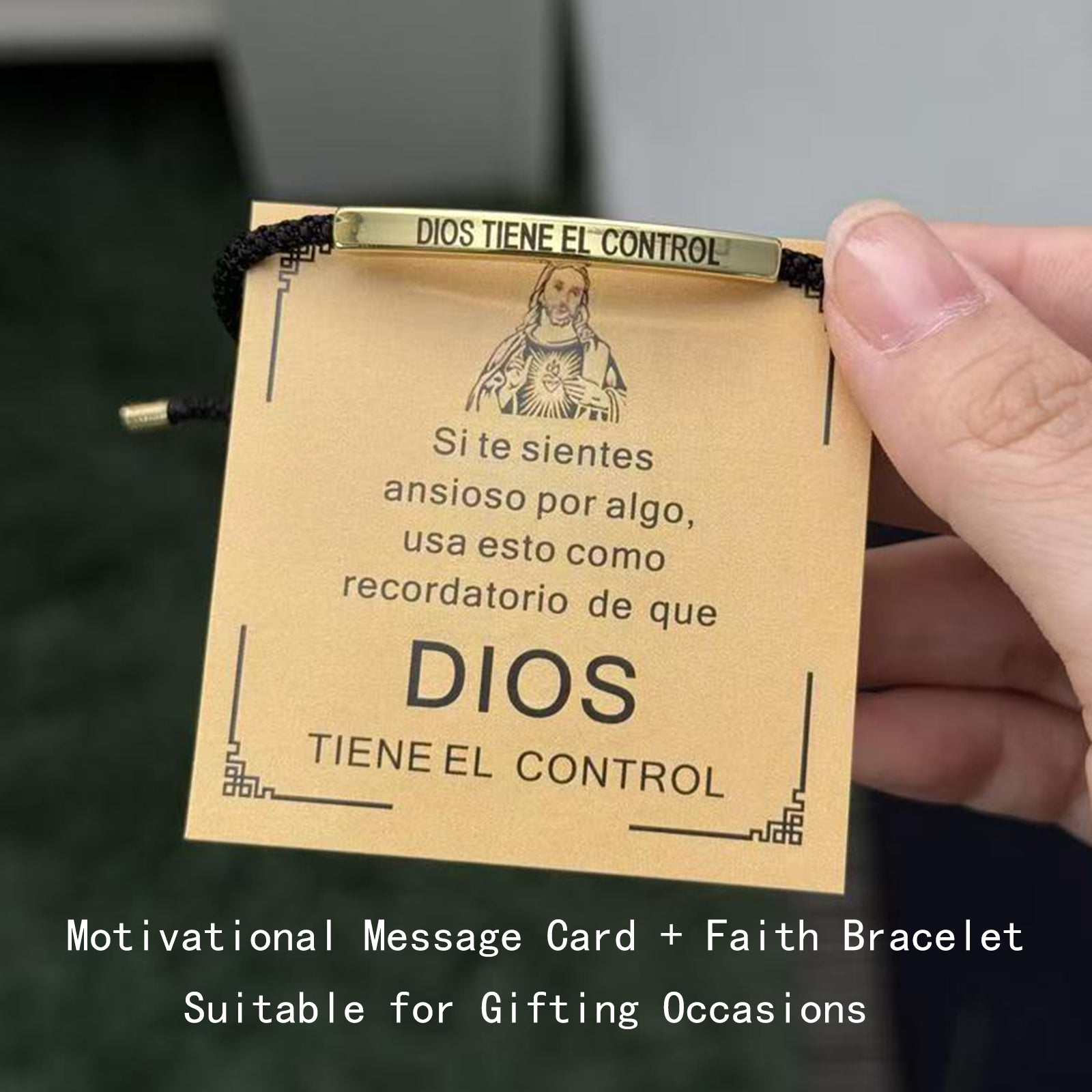 Dios tiene el Control Inspiration Bracelet, Unisex Adjustable Braided Bracelet with Motivational Message