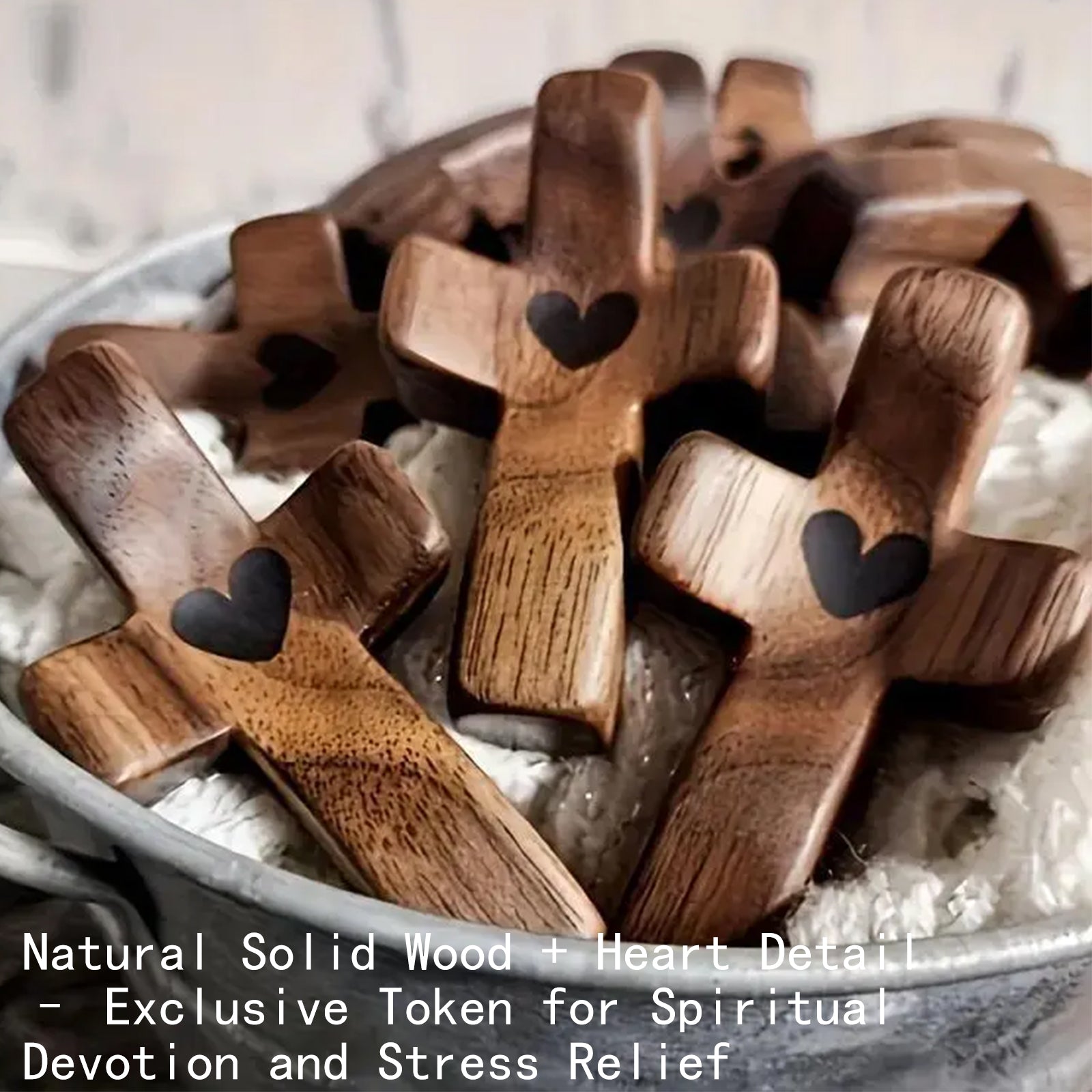 Handmade 10Pcs Wooden Cross Fidget Bulk with Organza Bags - Stress Relief Pocket Cross My Heart for Christian
