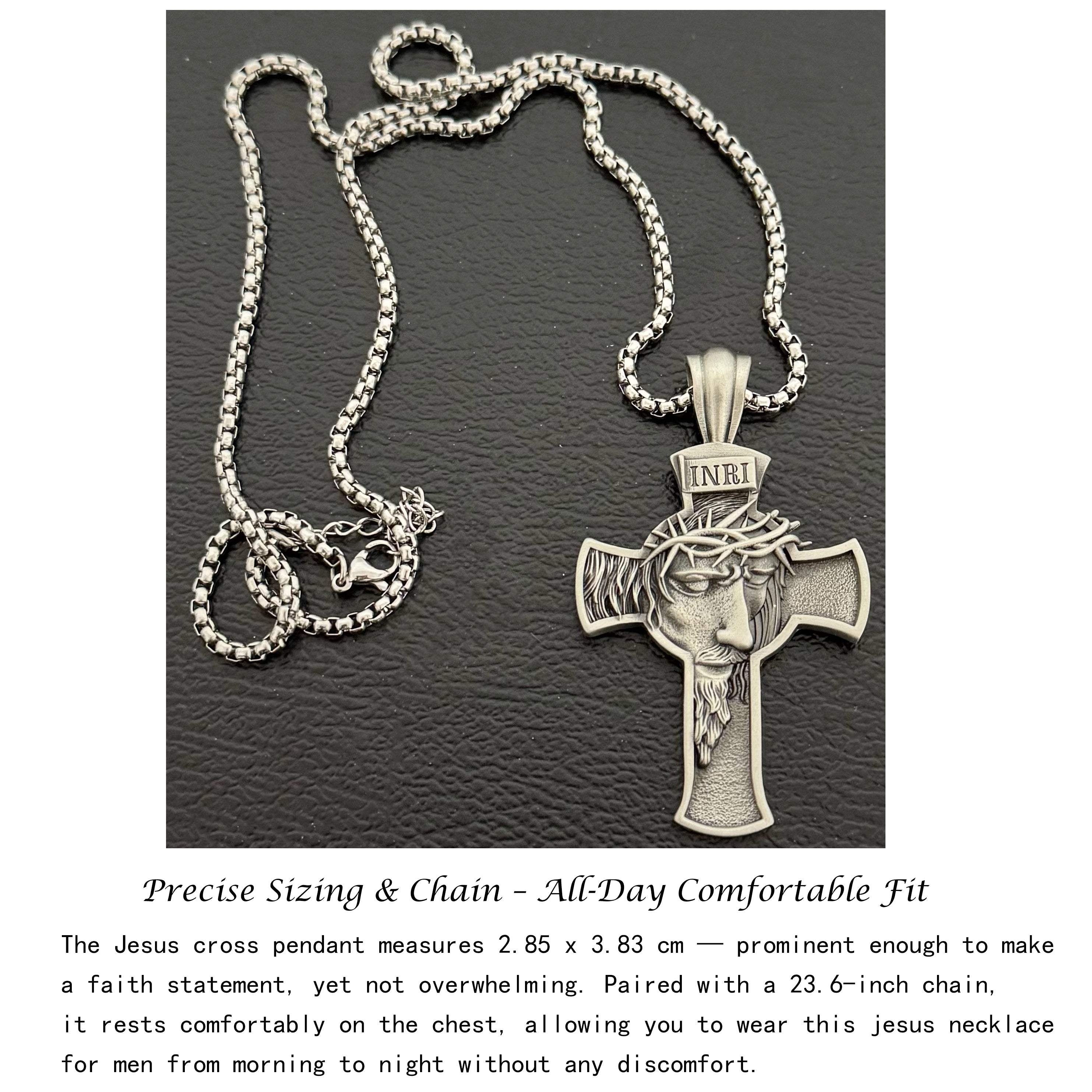 Jesus Christ Necklace,Crowned Christ Crucifix Necklace,INRI Cross Pendant,Jesus Necklace for Men,Mens Cross Necklaces