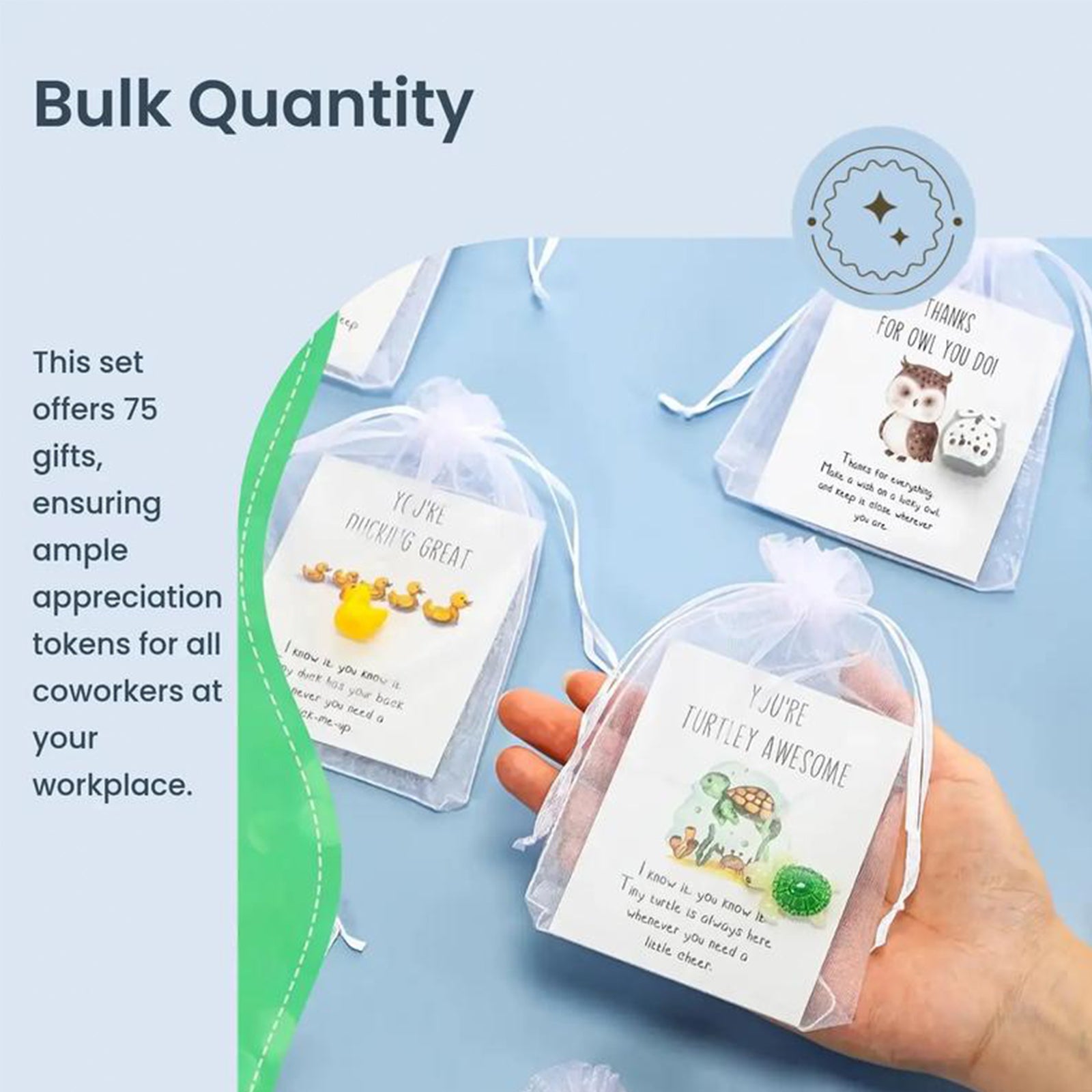 Set of 75 Inspirational Pocket Favors, Employee Appreciation Gifts Bulk, Coworker Thank You Tokens with Animal Pun Cards