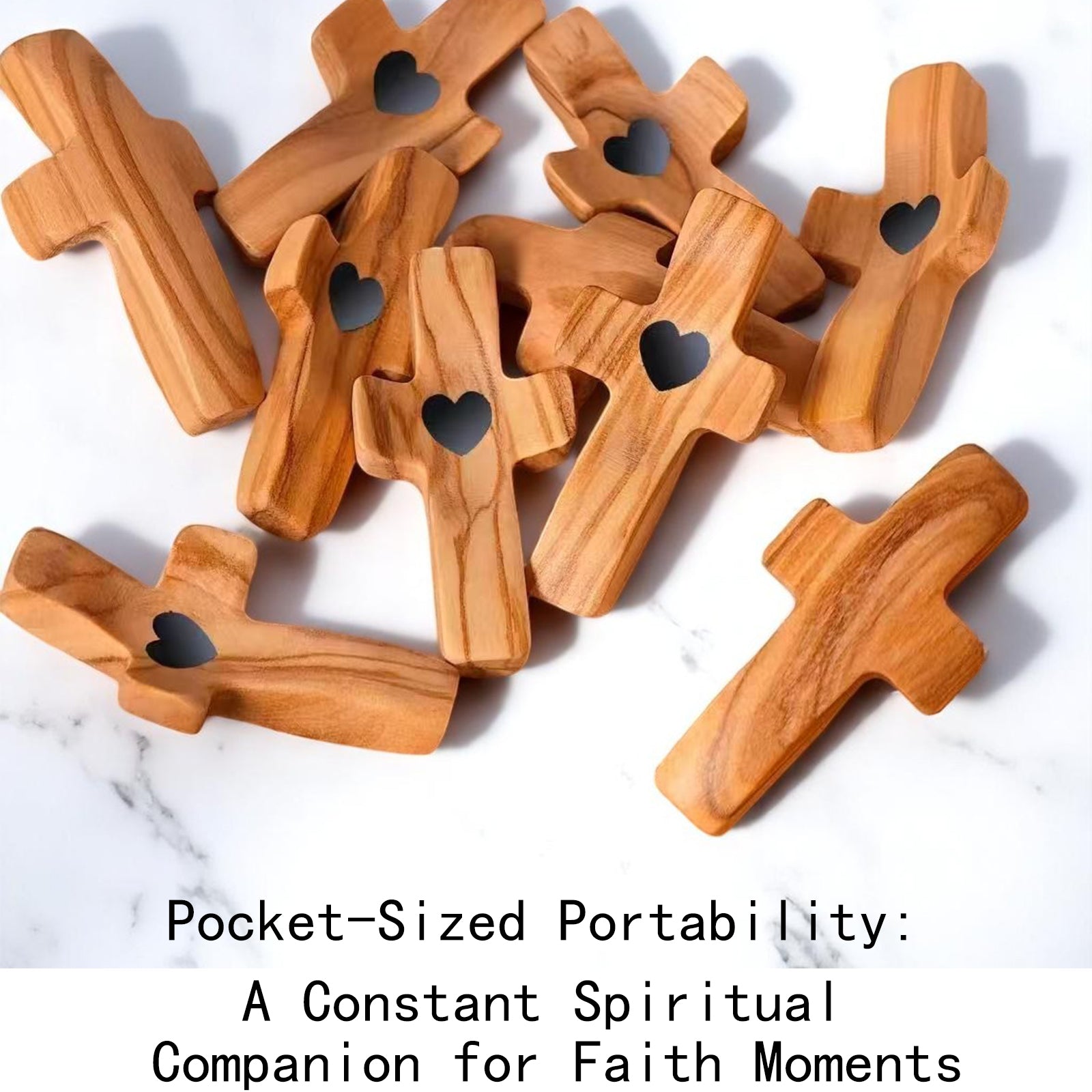 Handmade 10Pcs Wooden Cross Fidget Bulk with Organza Bags - Stress Relief Pocket Cross My Heart for Christian