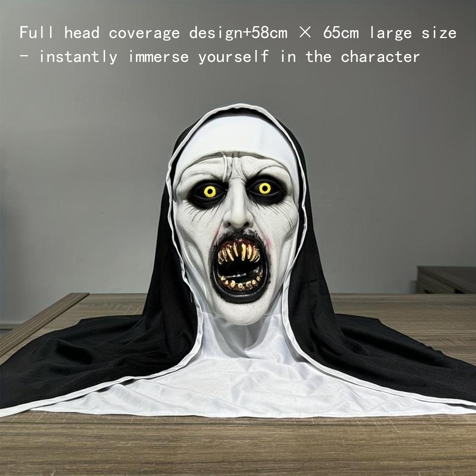 The Nun Mask，Full Head Nun Costume Mask for halloween Party props，The Nun Costume,Scary Halloween Mask,Nun Costume