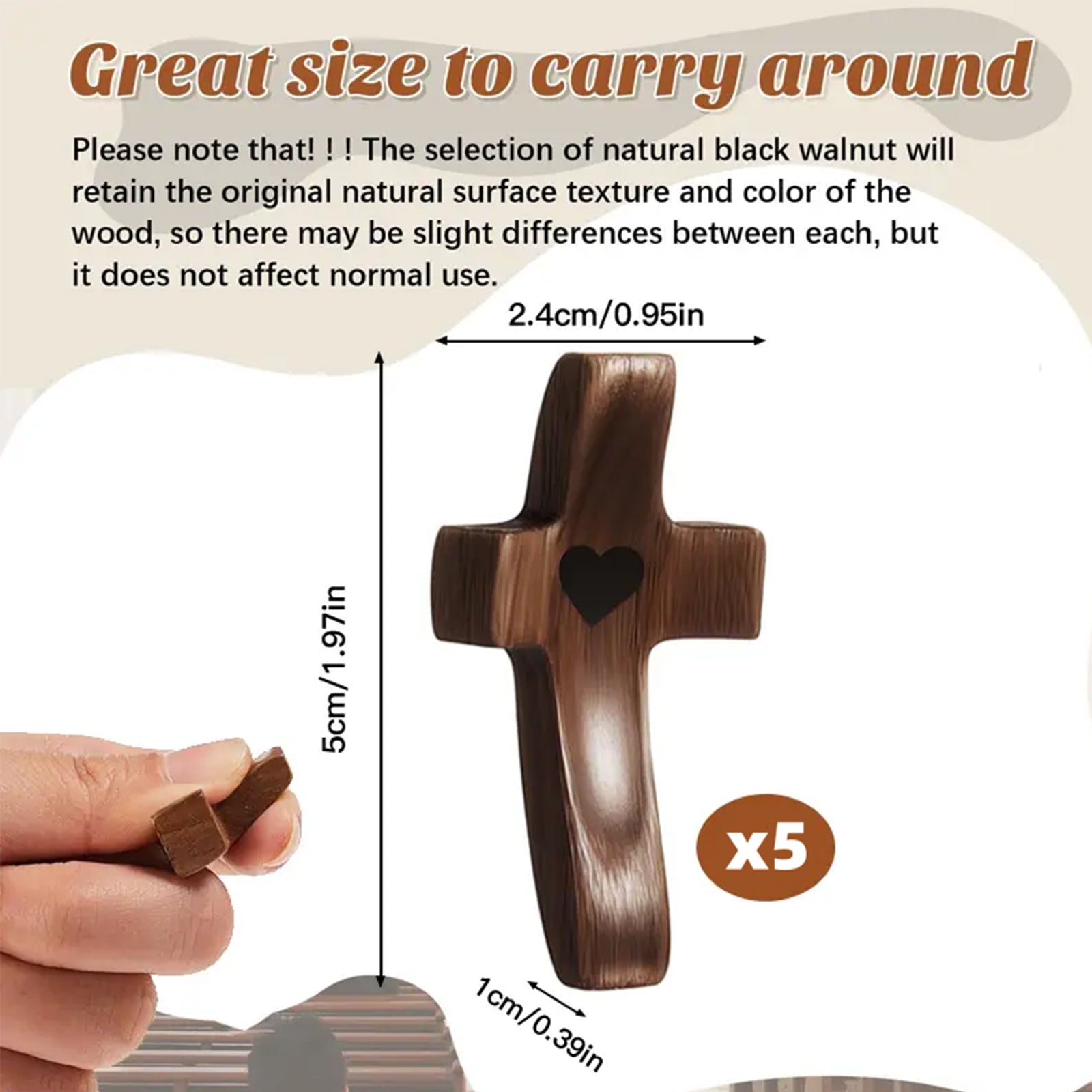 Handmade 10Pcs Wooden Cross Fidget Bulk with Organza Bags - Stress Relief Pocket Cross My Heart for Christian