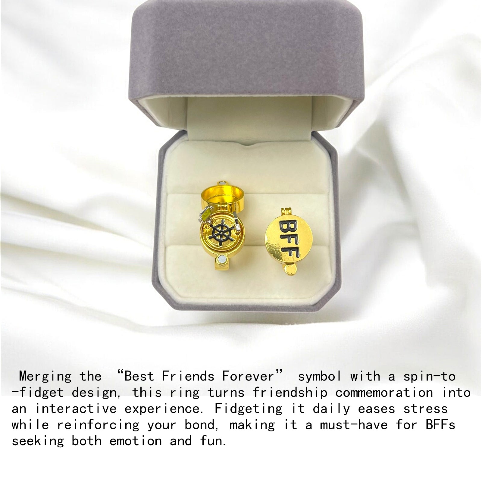 Gold BFF Spinner Ring-Unisex Rotating Friendship Ring，Spongebob Decor, Best Friend Rings,Matching Rings for Couples,Adjustable Fidget Jewelry Gift for Best Friends & Couples.