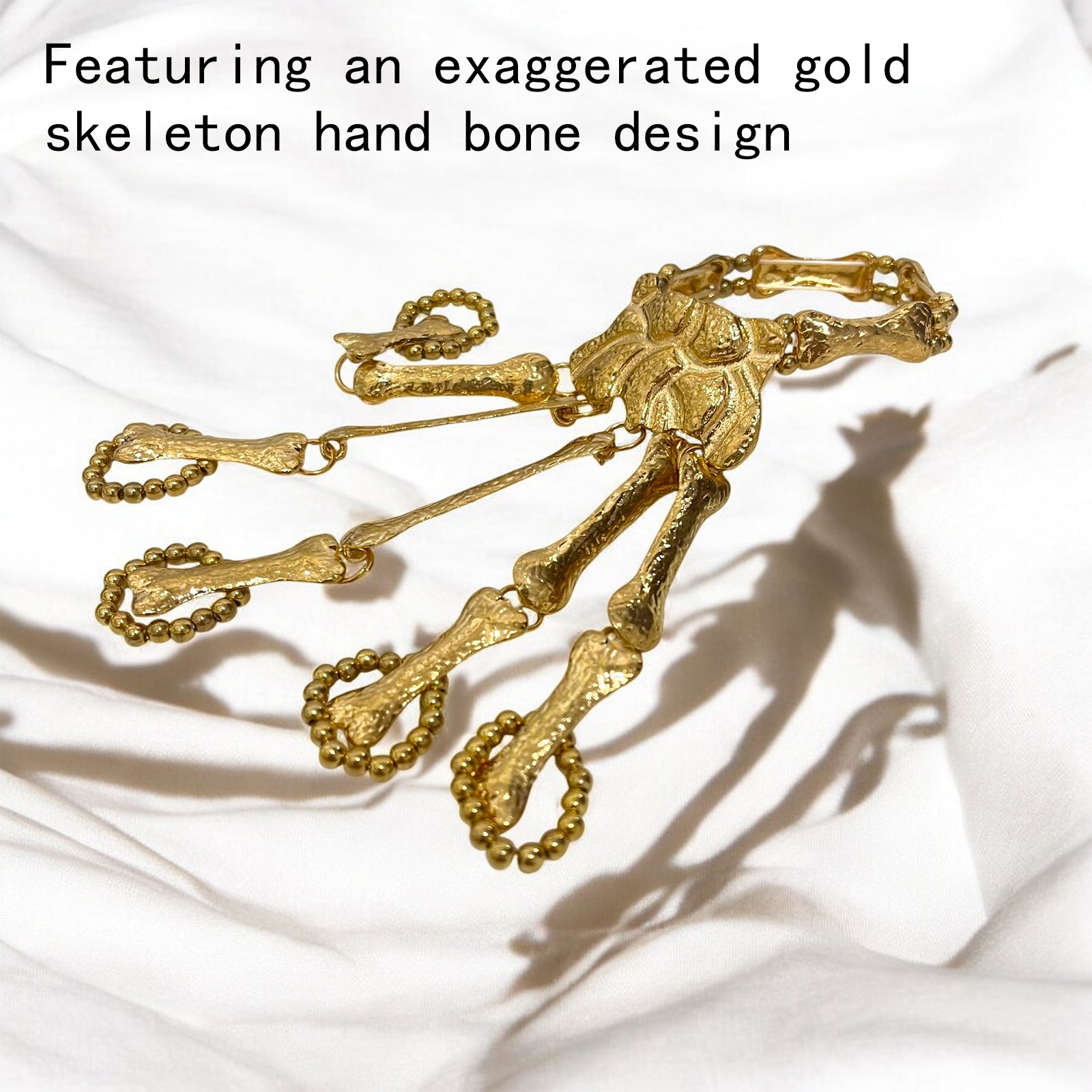 Gold Skeleton Hand Bone Bracelet with Ring,Skeleton Hand Bracelet, Gothic Punk Exaggerated Metal Skull Wristband